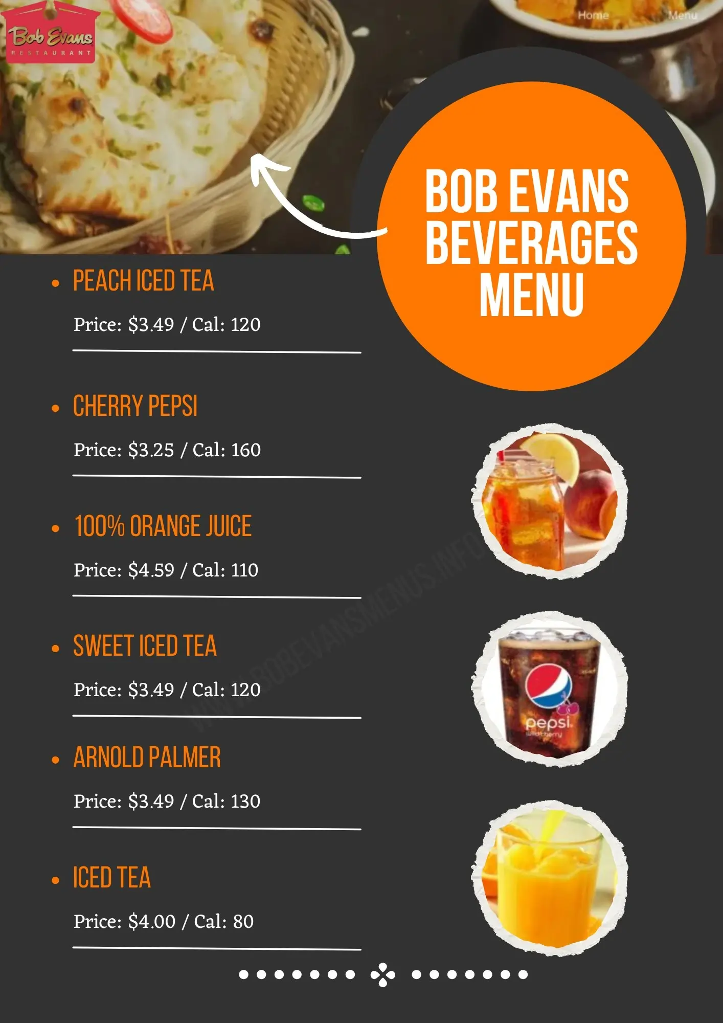 Bob Evans Bevereges Menu