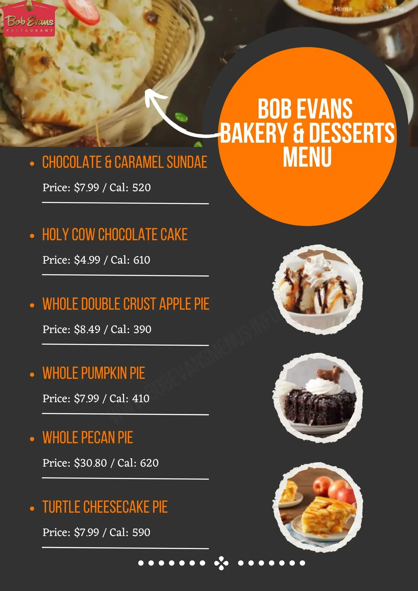 Bob Evans Dessert menu