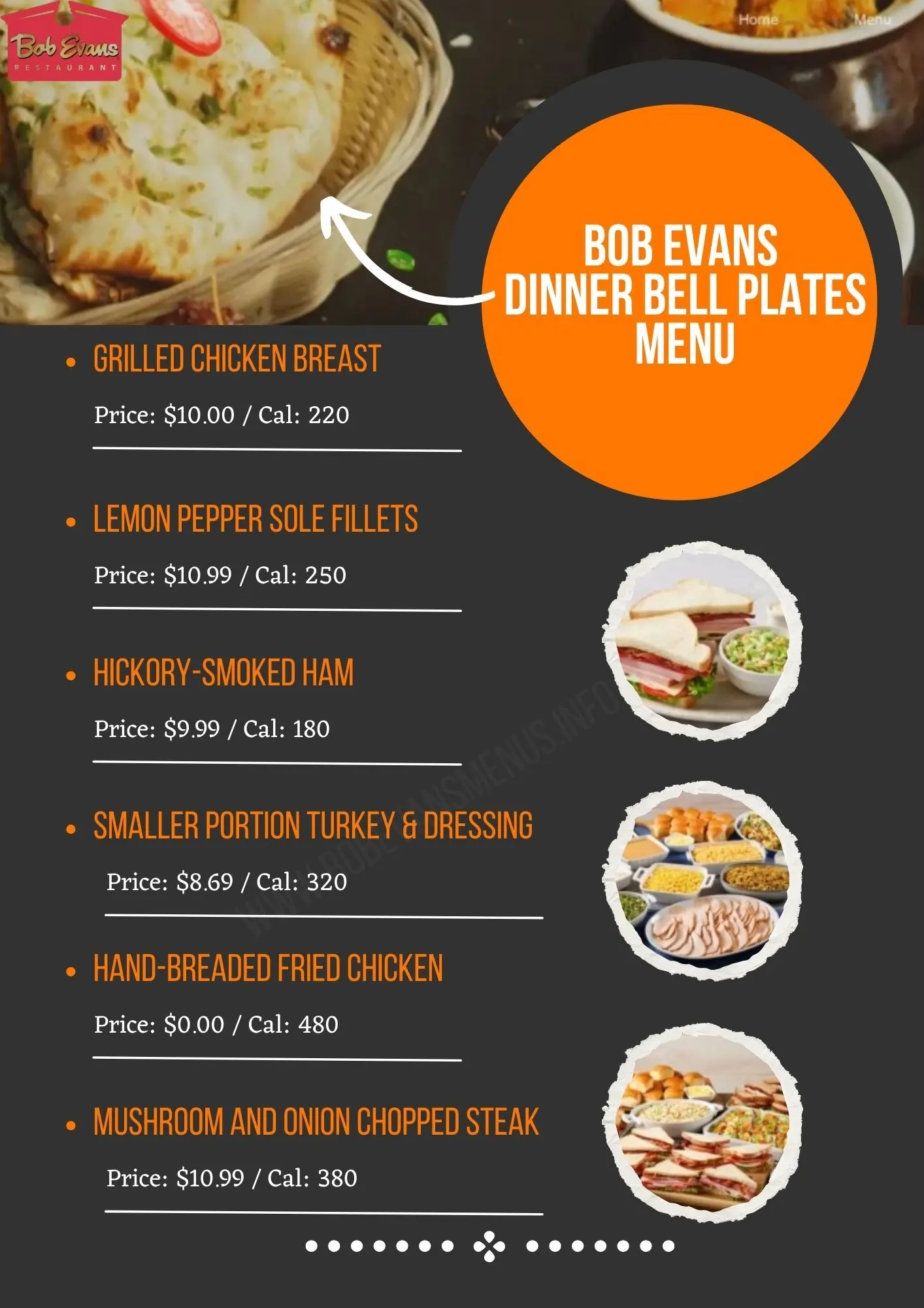 Bob Evans Dinner Bell Plates Menu