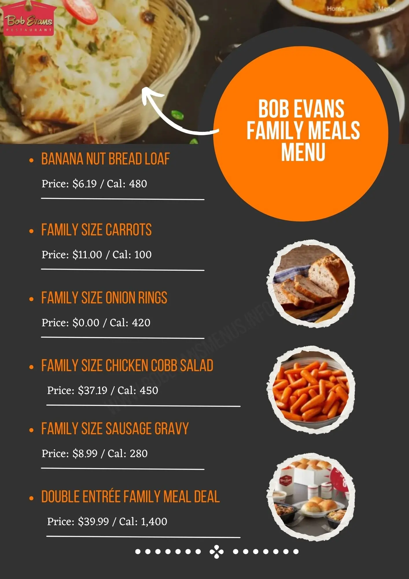 Bob Evans Family Meals Menu