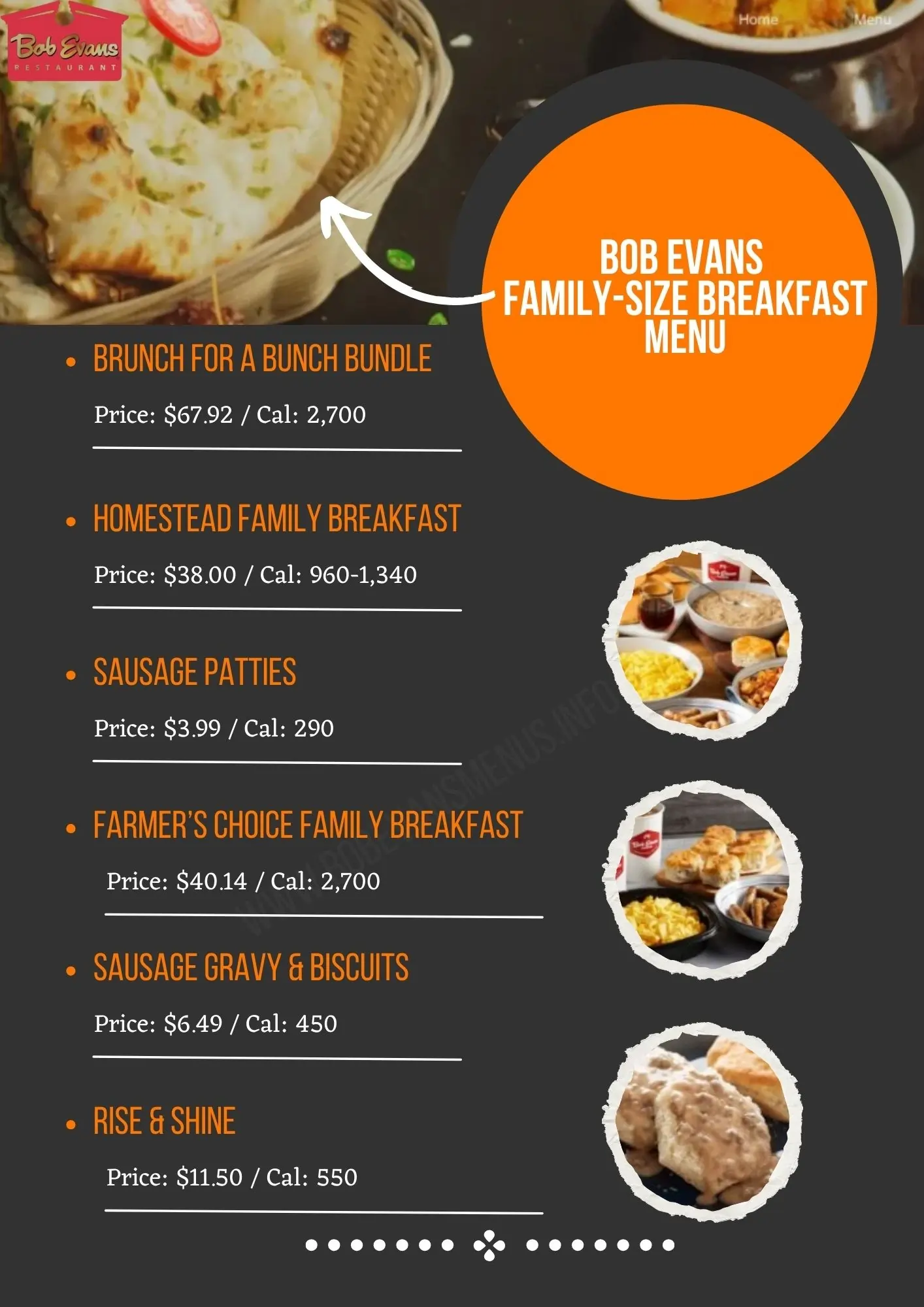 Bob Evans Family-Size Breakfast Menu