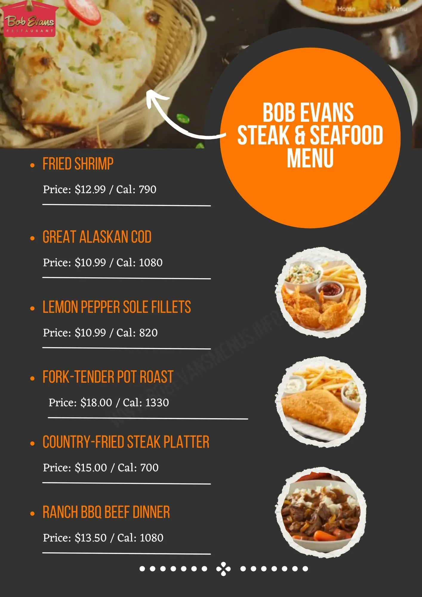 Bob Evans Steak & Seafood Menu